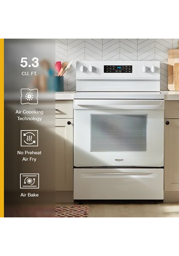 Whirlpool 30-inch Energy Star Electric Range with Air Cooking Technology, No Preheat Air Fry and Air Baking and Self Clean WFES5030RW