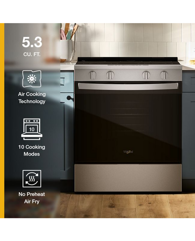 Whirlpool 30-inch Electric Smart Range with Air Cooking Technology and Steam Clean WSES4530TB