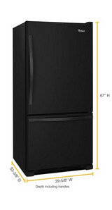 Whirlpool 30-inches wide Bottom-Freezer Refrigerator with SpillGuard Glass Shelves - 18.7 cu. ft. WRB329DMBB