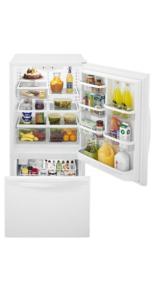 Whirlpool 30-inches wide Bottom-Freezer Refrigerator with SpillGuard Glass Shelves - 18.7 cu. ft. WRB329DMBW