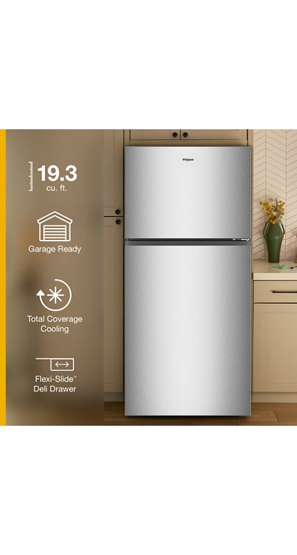 Whirlpool® 29.5-inch Wide Top Freezer Refrigerator with Total Coverage Cooling- 19.2 Cu. Ft. WRTX7419SZ