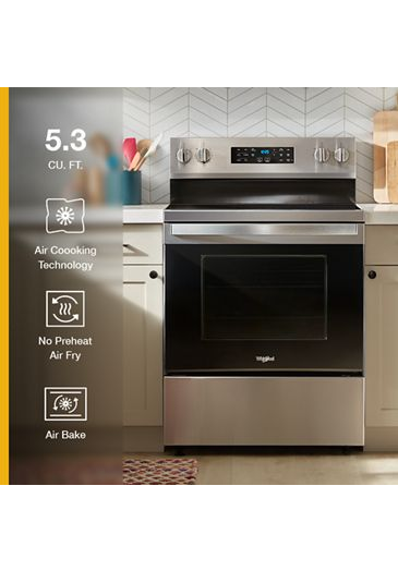 Whirlpool 30-inch Energy Star Electric Range with Air Cooking Technology, No Preheat Air Fry and Air Baking and Self Clean WFES5030RS