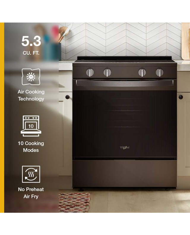 Whirlpool 30-inch Electric Smart Range with Air Cooking Technology and Steam Clean WSES4530TB