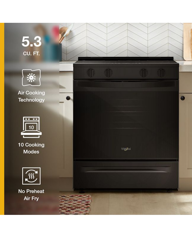 Whirlpool 30-inch Electric Smart Range with Air Cooking Technology and Steam Clean WSES4530TB