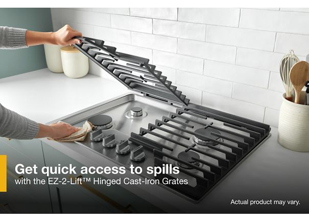 Whirlpool 30-inch Gas Cooktop with EZ-2-Lift™ Hinged Cast-Iron Grates WCGK5030PV