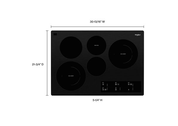 Whirlpool 30-inch Electric Ceramic Glass Cooktop with Two Dual Radiant Elements WCE97US0KB-Black