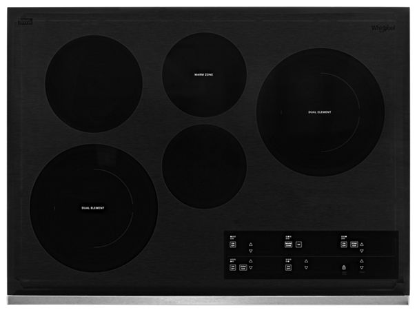 Whirlpool 30-inch Electric Ceramic Glass Cooktop with Two Dual Radiant Elements WCE97US0KS