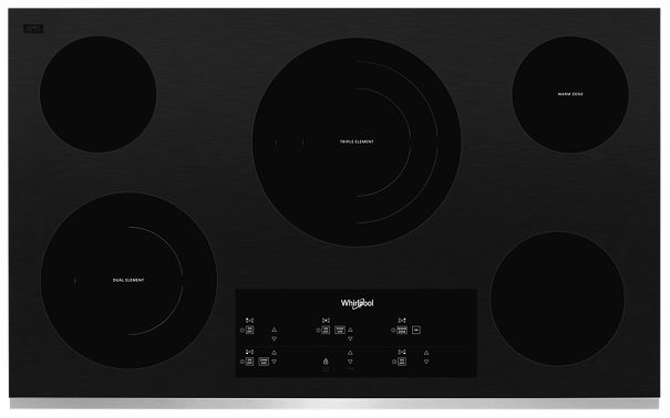 Whirlpool 36-inch Electric Ceramic Glass Cooktop with Triple Radiant Element WCE97US6KS-Stainless Accents- Aluminum Trim