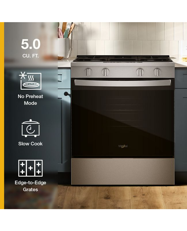 Whirlpool 30-inch Gas Range with No Preheat and Slow Cook Modes WSGS3330TS