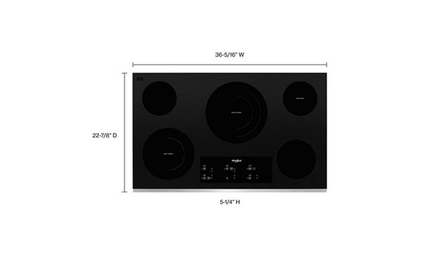 Whirlpool 36-inch Electric Ceramic Glass Cooktop with Triple Radiant Element WCE97US6KS-Stainless Accents- Aluminum Trim