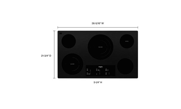 Whirlpool 36-inch Electric Ceramic Glass Cooktop with Triple Radiant Element WCE97US6KB