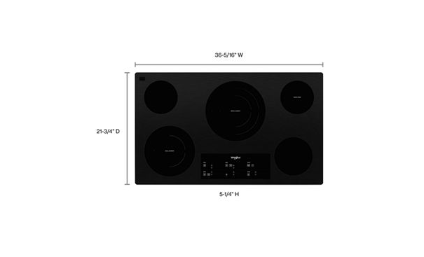 Whirlpool 36-inch Electric Ceramic Glass Cooktop with Triple Radiant Element WCE97US6KB-Black