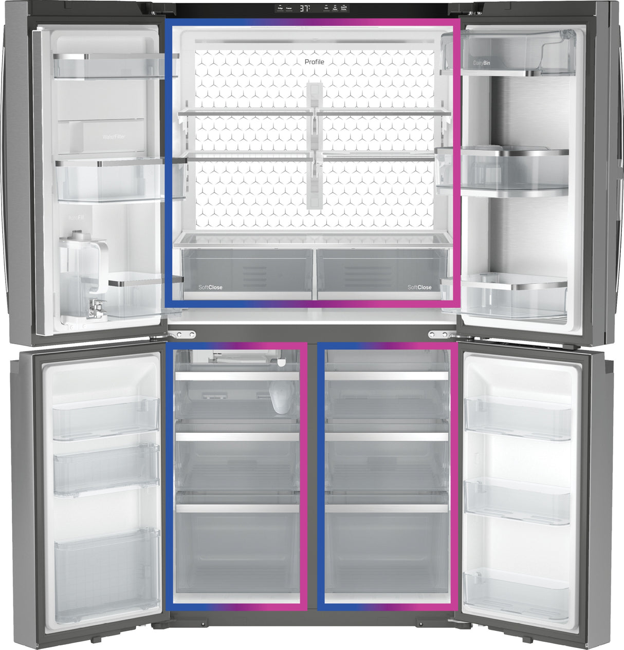GE Profile™ ENERGY STAR® 22.9 Cu. Ft. Counter-Depth Quad-Door Refrigerator with Dual-Dispense AutoFill Pitcher and Door in Door PHD23BYWFS