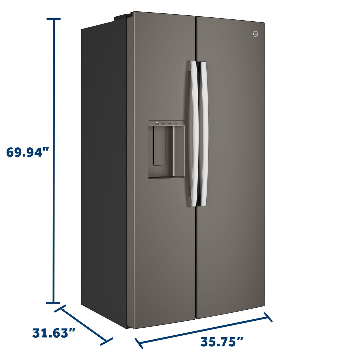 GE 23.6 Cu. Ft. Counter-Depth Side-By-Side Refrigerator with Extra Tall Dispenser and In-Door Icemaker GZS24NMYES