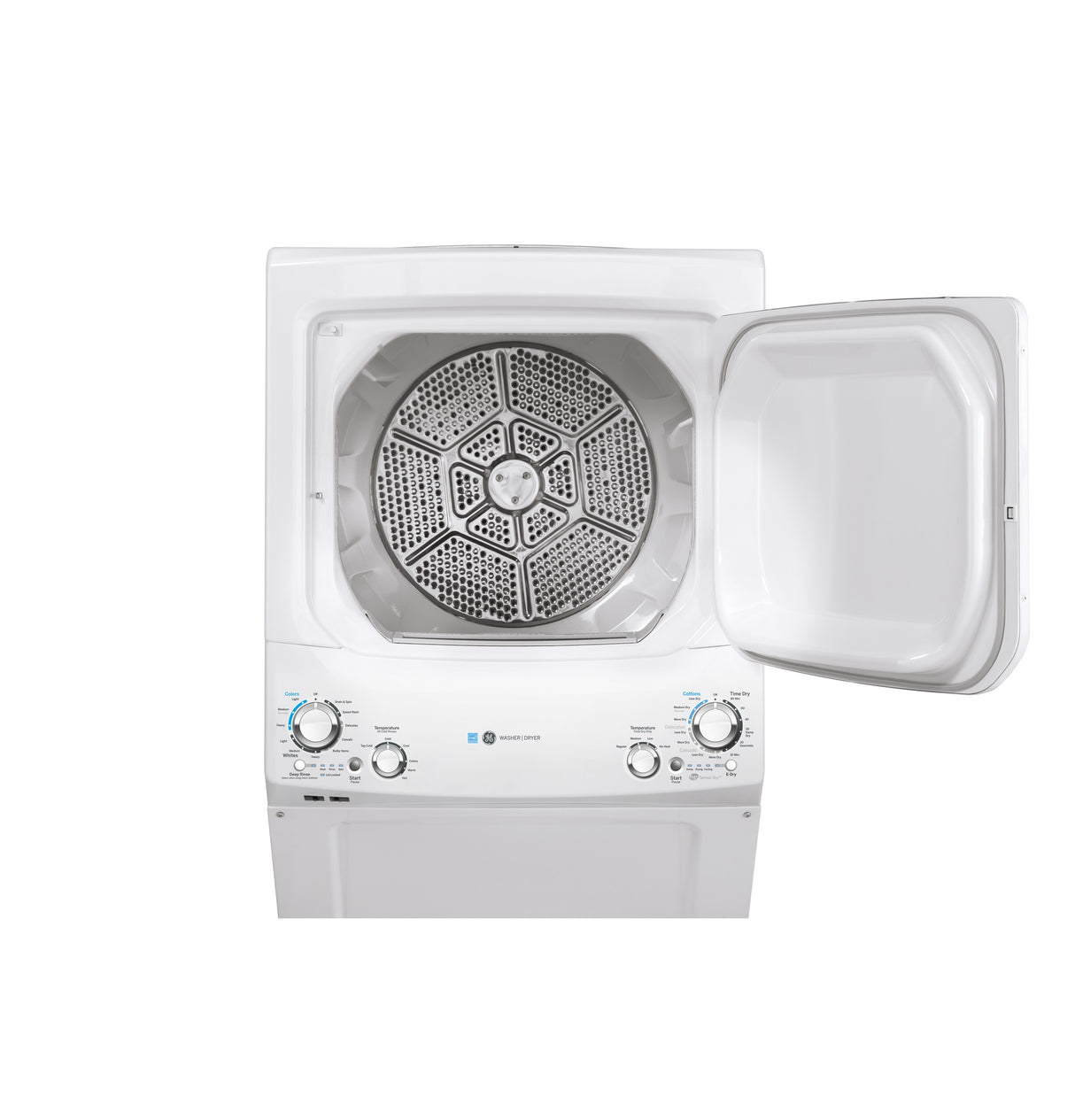 GE Unitized Spacemaker 3.9 cu. ft. Capacity Washer with Stainless Steel Basket and 5.9 cu. ft. Capacity Electric Dryer GUD27EESNWW