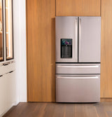 GE Profile™ ENERGY STAR® 22.4 Cu. Ft. Smart Counter-Depth 4-Door French-Door Refrigerator with Kitchen Assistant™ PXD22HYYFS