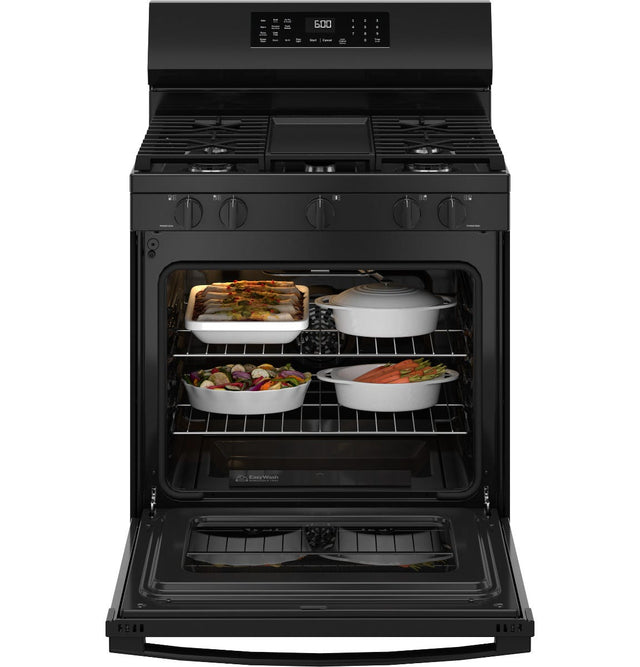 GE® 30" Free-Standing Gas Convection Range with No Preheat Air Fry and EasyWash™ Oven Tray GGF600AVBB