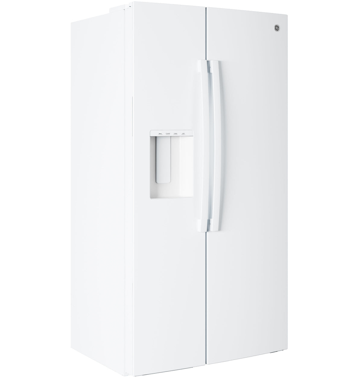 GE 23.6 Cu. Ft. Counter-Depth Side-By-Side Refrigerator with Extra Tall Dispenser and In-Door Icemaker GZS24NGYWW