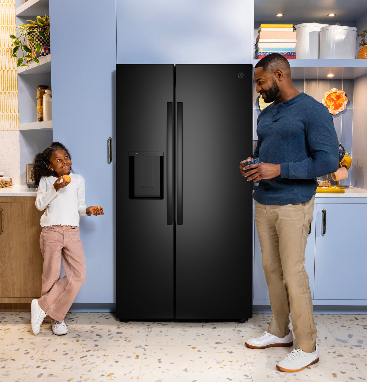 GE 23.6 Cu. Ft. Counter-Depth Side-By-Side Refrigerator with Extra Tall Dispenser and In-Door Icemaker GZS24NGYBB