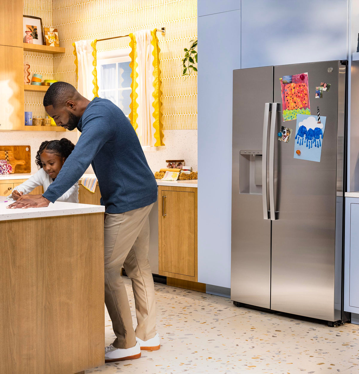 GE® 24 Cu. Ft. Counter-Depth Side-By-Side Refrigerator with LED Light Walls and Extra Tall Dispenser GZS24PYYFS