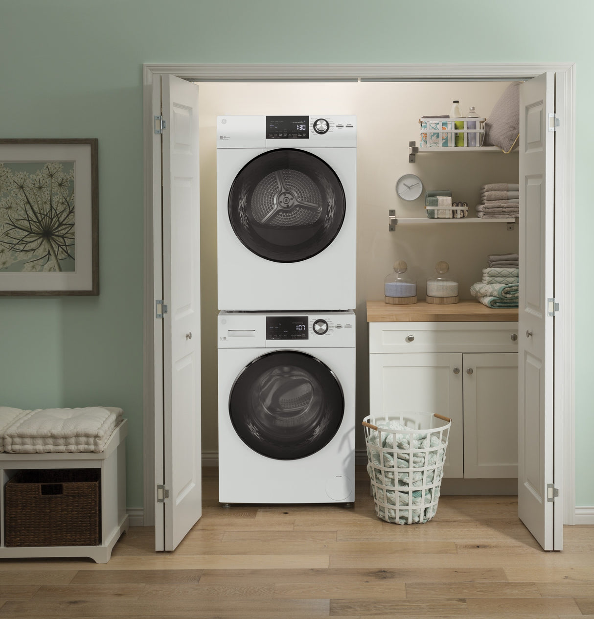 GE 24" 4.3 Cu.Ft. Front Load Vented Electric Dryer with Stainless Steel Basket GFD14ESSNWW