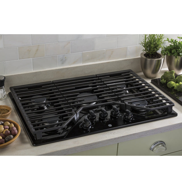 GE 30" Built-In Gas Cooktop with 5 Burners and Dishwasher Safe Grates JGP5030DLBB-Black