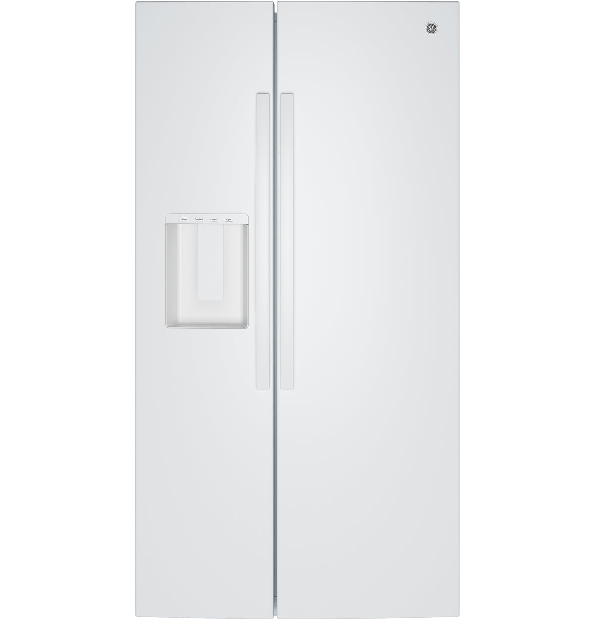 GE 23.6 Cu. Ft. Counter-Depth Side-By-Side Refrigerator with Extra Tall Dispenser and In-Door Icemaker GZS24NGYWW