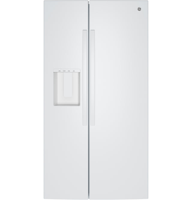 GE 23.6 Cu. Ft. Counter-Depth Side-By-Side Refrigerator with Extra Tall Dispenser and In-Door Icemaker GZS24NGYWW