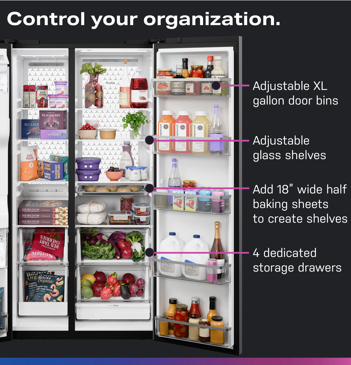GE Profile™ ENERGY STAR® 27.8 Cu. Ft. Side-By-Side Refrigerator with Hands-Free AutoFill and CustomSize™ Ice PSE28QYYFS