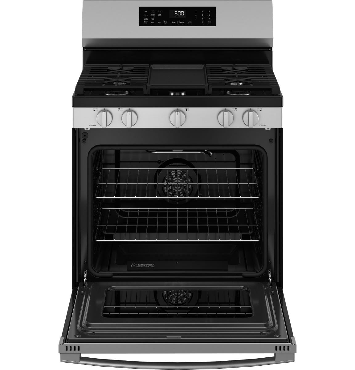 GE® 30" Free-Standing Gas Convection Range with No Preheat Air Fry and EasyWash™ Oven Tray GGF600AVSS