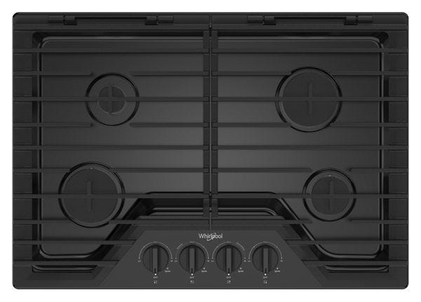 Whirlpool 30-inch Gas Cooktop with EZ-2-Lift™ Hinged Cast-Iron Grates WCGK5030PB