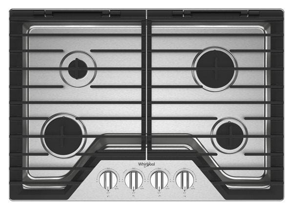 Whirlpool 30-inch Gas Cooktop with EZ-2-Lift™ Hinged Cast-Iron Grates WCGK5030PS