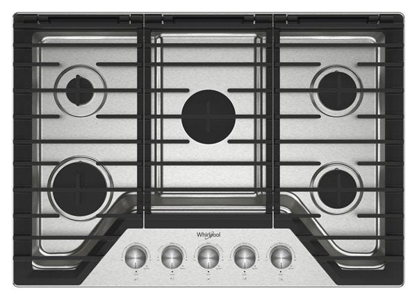 Whirlpool 30-inch Gas Cooktop with Fifth Burner WCGK7030PS