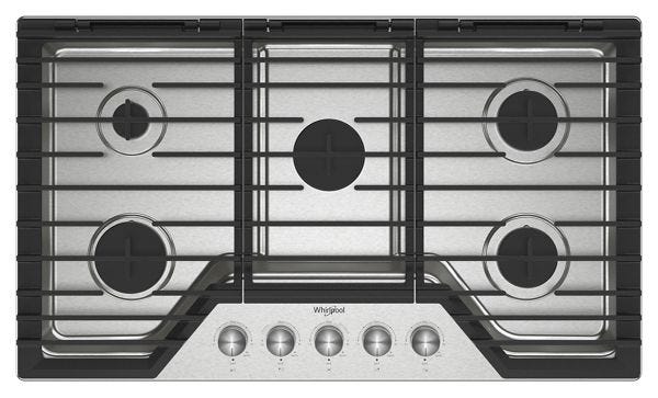 Whirlpool 36-inch Gas Cooktop with Fifth Burner WCGK7036PS