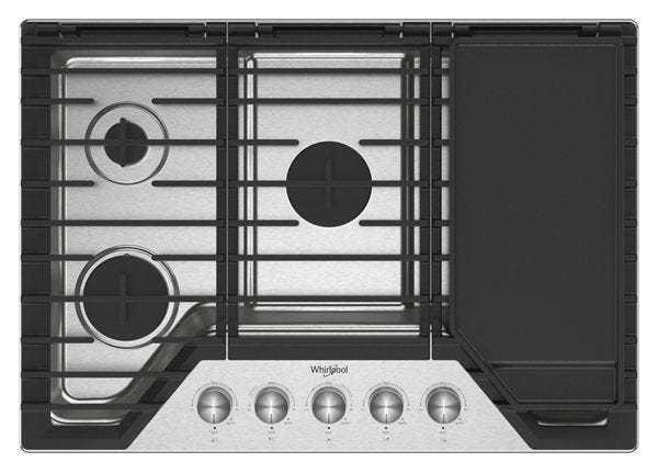 Whirlpool 30-inch Gas Cooktop with 2-in-1 Hinged Grate to Griddle WCGK7530PS