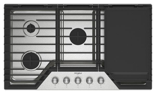 Whirlpool 36-inch Gas Cooktop with 2-in-1 Hinged Grate to Griddle WCGK7536PS