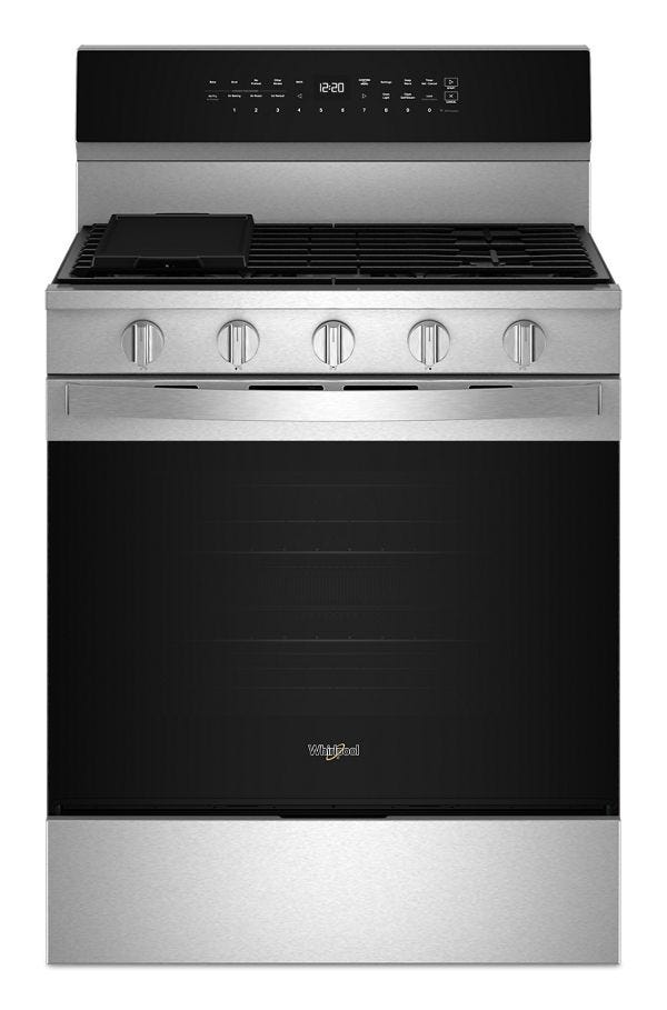 Whirlpool 30-inch Smart Gas Range with Air Cooking Technology, No Preheat Air Fry, Steam/Self Clean and High Speed Preheat WFGS7530RZ