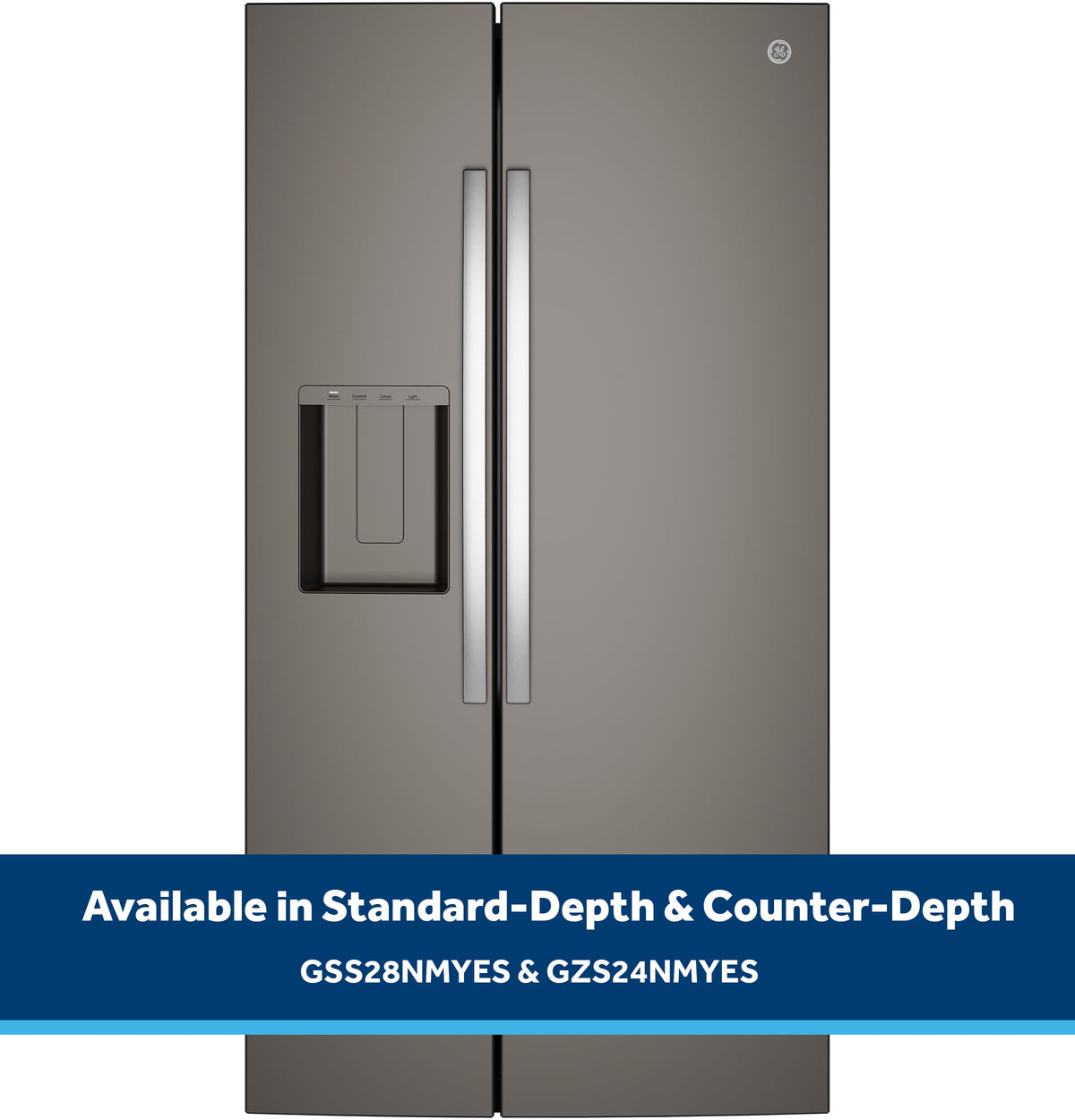 GE 23.6 Cu. Ft. Counter-Depth Side-By-Side Refrigerator with Extra Tall Dispenser and In-Door Icemaker GZS24NMYES