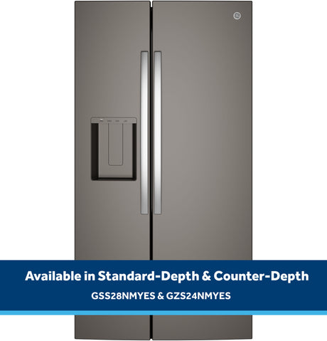 GE 23.6 Cu. Ft. Counter-Depth Side-By-Side Refrigerator with Extra Tall Dispenser and In-Door Icemaker GZS24NMYES