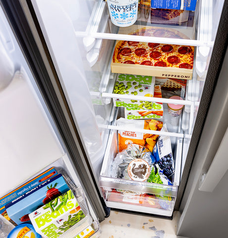 GE 23.6 Cu. Ft. Counter-Depth Side-By-Side Refrigerator with Extra Tall Dispenser and In-Door Icemaker GZS24NMYES