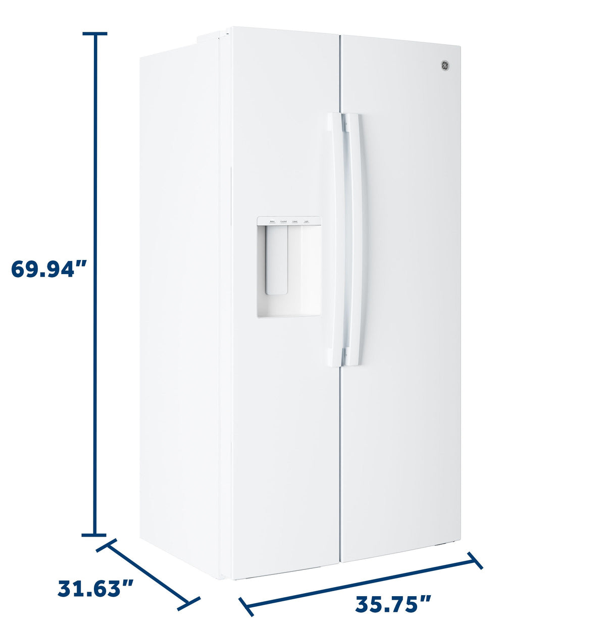 GE 23.6 Cu. Ft. Counter-Depth Side-By-Side Refrigerator with Extra Tall Dispenser and In-Door Icemaker GZS24NGYWW