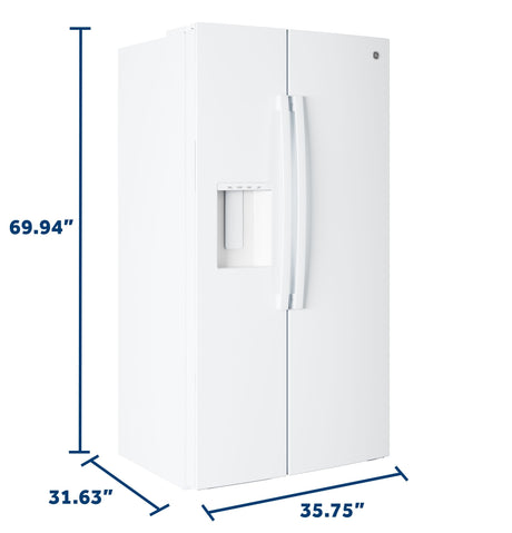 GE 23.6 Cu. Ft. Counter-Depth Side-By-Side Refrigerator with Extra Tall Dispenser and In-Door Icemaker GZS24NGYWW