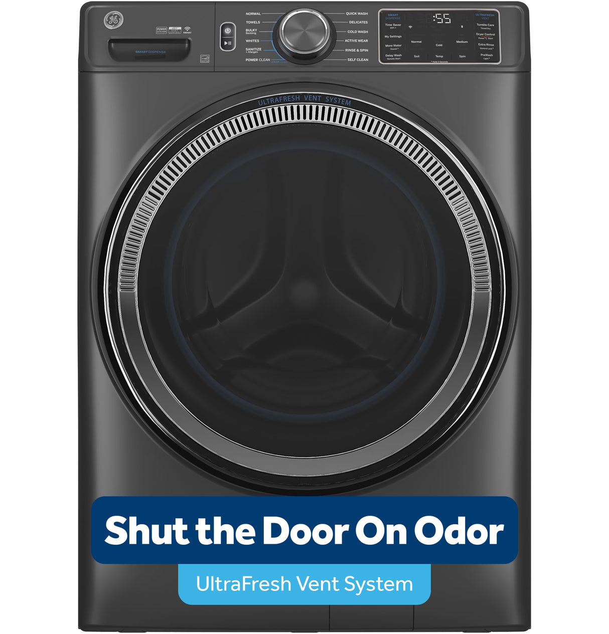 GE® 5.0 cu. ft. Capacity Smart Front Load ENERGY STAR® Steam Washer with SmartDispense™ UltraFresh Vent System with OdorBlock™ and Sanitize + Allergen GFW655SPVDS