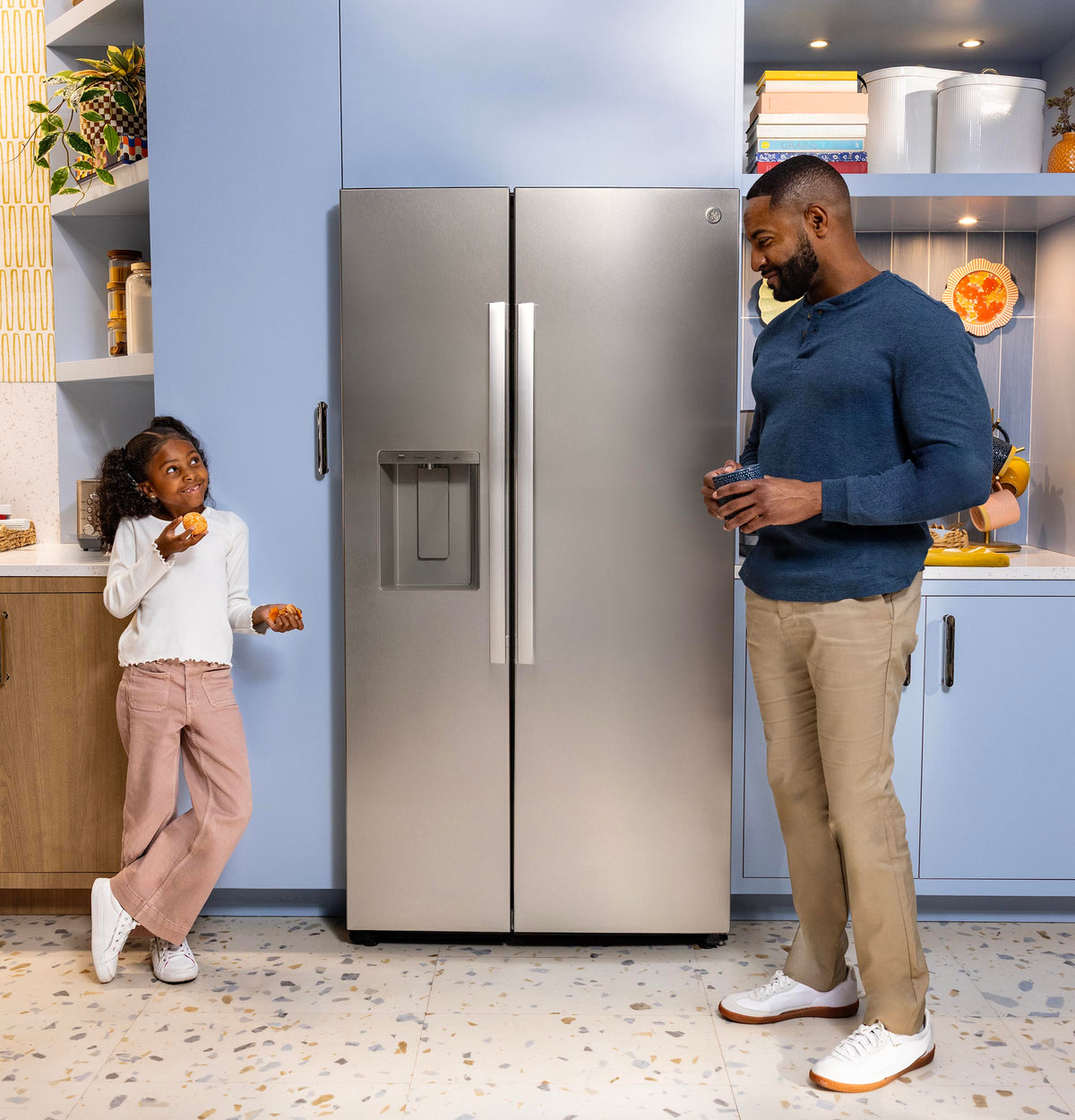 GE 23.6 Cu. Ft. Counter-Depth Side-By-Side Refrigerator with Extra Tall Dispenser and In-Door Icemaker GZS24NYYFS