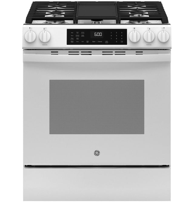 GE® 30" Slide-In Front-Control Convection Gas Range with No Preheat Air Fry and EasyWash™ Oven Tray GGS600AVWW