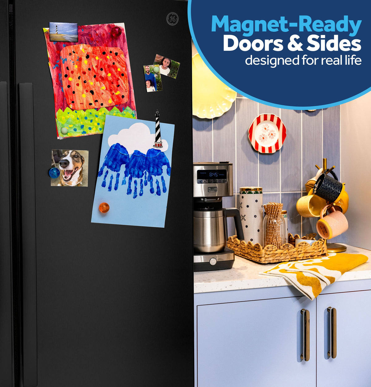 GE 23.6 Cu. Ft. Counter-Depth Side-By-Side Refrigerator with Extra Tall Dispenser and In-Door Icemaker GZS24NGYBB