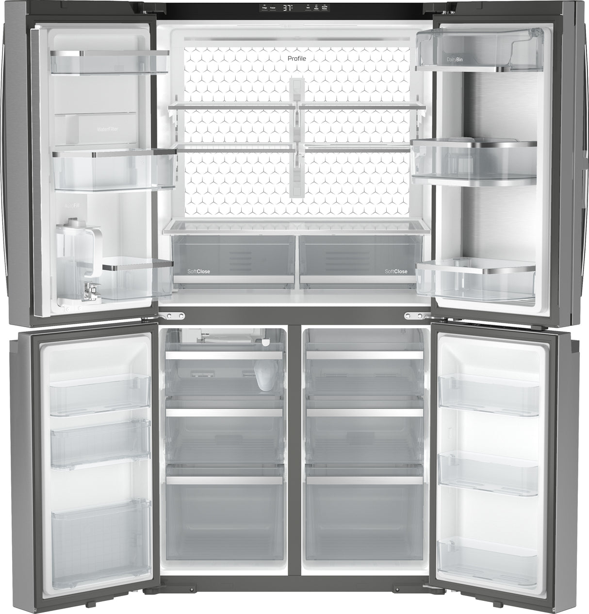 GE Profile™ ENERGY STAR® 22.9 Cu. Ft. Counter-Depth Quad-Door Refrigerator with Dual-Dispense AutoFill Pitcher and Door in Door PHD23BYWFS