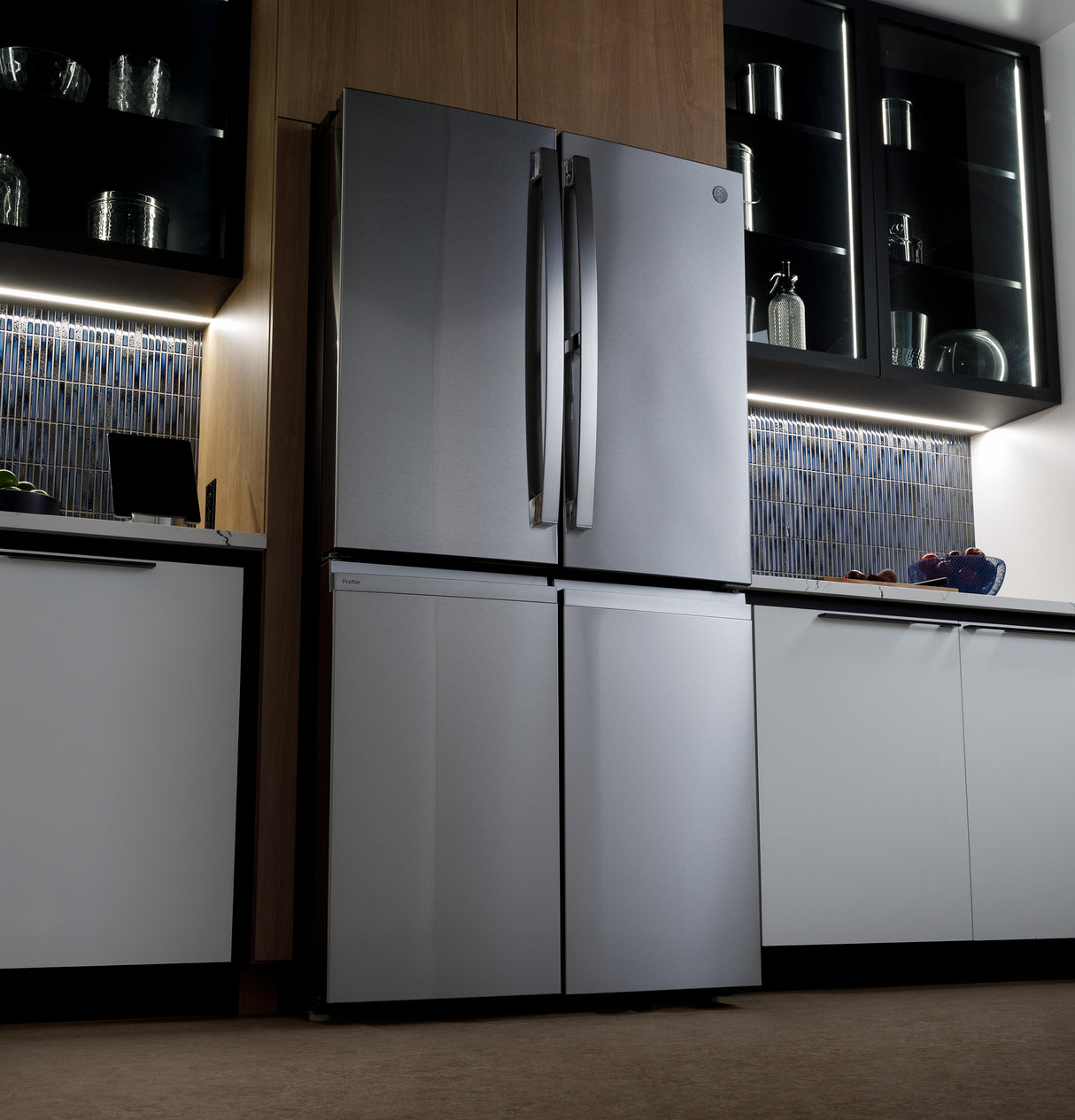 GE Profile™ ENERGY STAR® 22.9 Cu. Ft. Counter-Depth Quad-Door Refrigerator with Dual-Dispense AutoFill Pitcher and Door in Door PHD23BYWFS