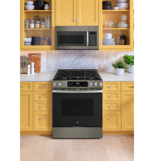 GE® 30" Slide-In Front-Control Convection Gas Range with No Preheat Air Fry and EasyWash™ Oven Tray GGS600AVES