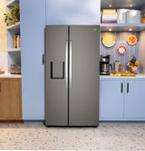 GE 23.6 Cu. Ft. Counter-Depth Side-By-Side Refrigerator with Extra Tall Dispenser and In-Door Icemaker GZS24NMYES
